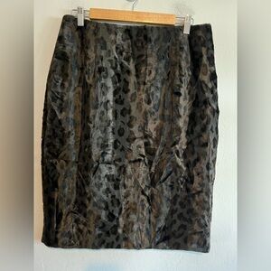 Brooks Brothers Faux Fur Leopard Print Midi Skirt Size 10